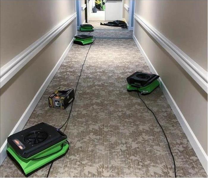 air movers placed on a hallway